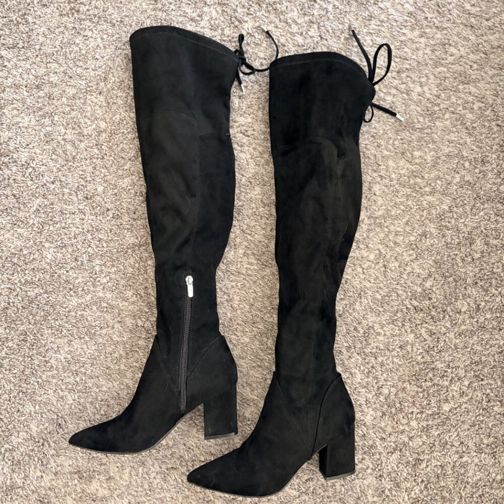 Marc Fisher Over the Knee, Pointed Toe, Faux Suede Boots; Black, size 6.5